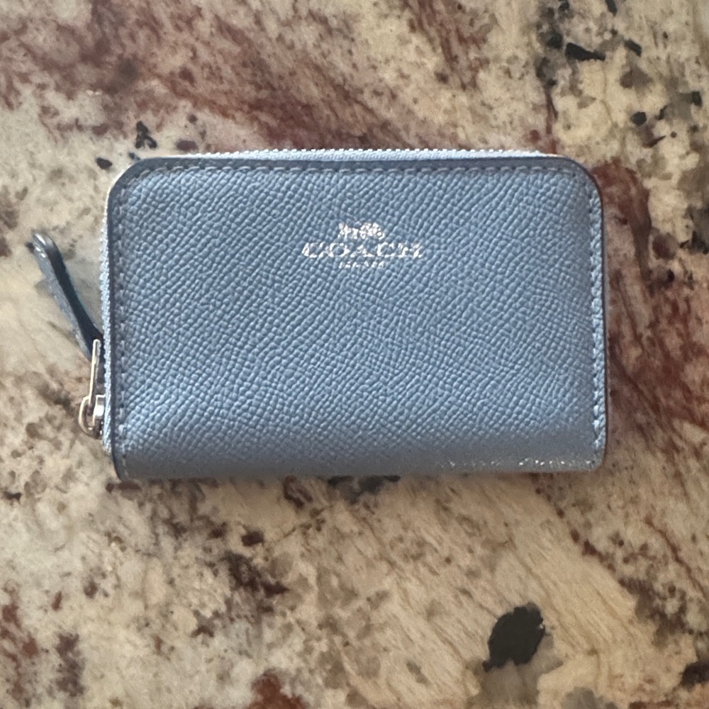 Coach Light Blue Leather Mini Zip Wallet